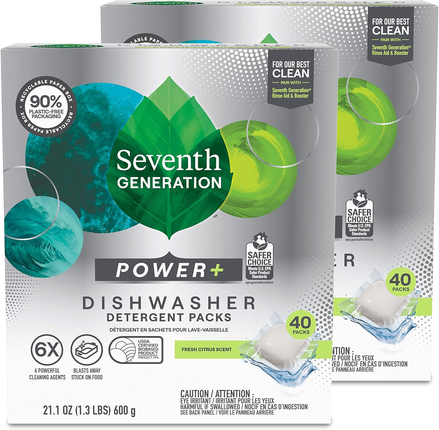 Dishwasher Detergent Packs Fresh Citrus scent Pack of 2, Dishwasher tabs 40 count