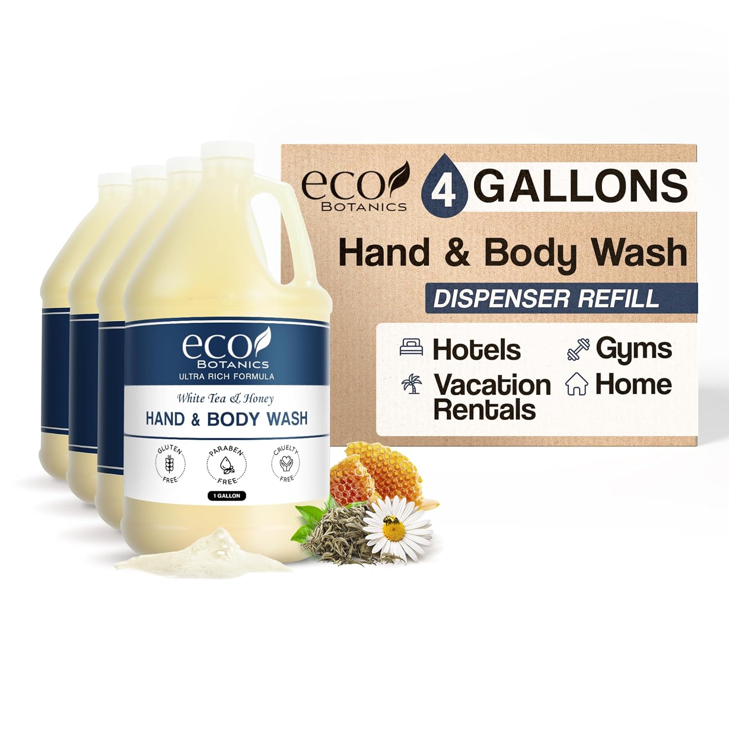 1-Shoppe Terra Pure Eco Botanics Natural Hand & Body Wash with Raw Honey & White Tea | Set Of 4