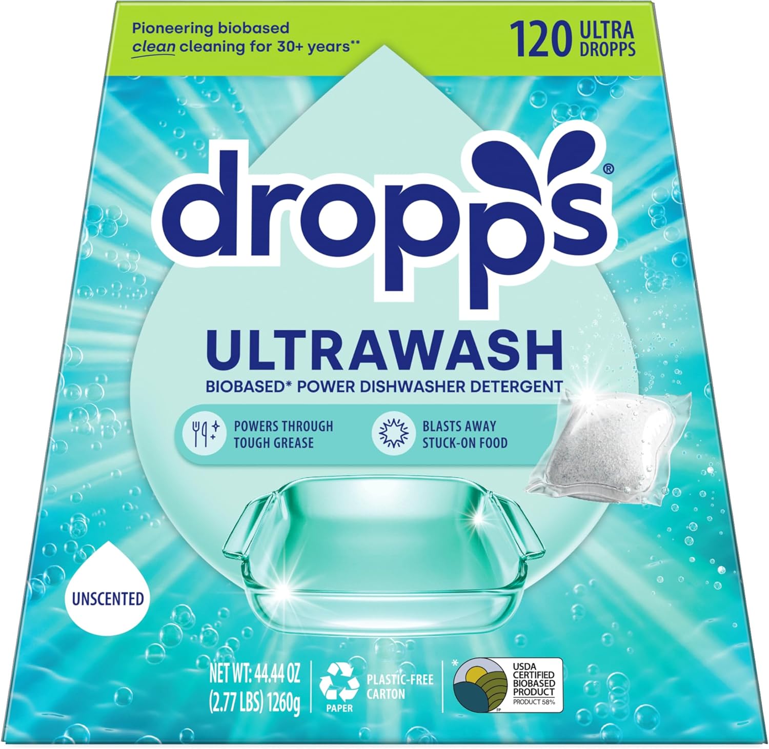 Dropps UltraWash Dishwasher Pods, Unscented (120 Count)