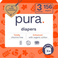Pura Hypoallergenic Diapers, Size 3 (9-20 lbs), 6 Packs of 26 (156 Baby Diapers)