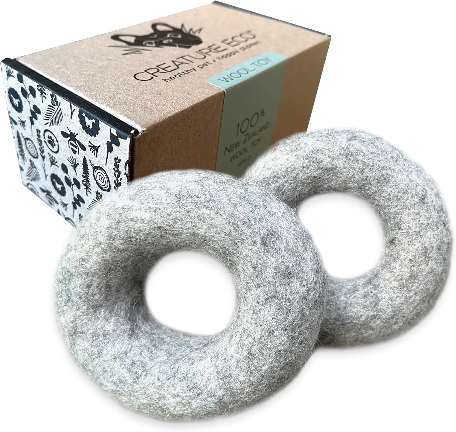 Creature ECO Organic Wool Ring Dog Toys for Moderate Chewers - 2 Pack