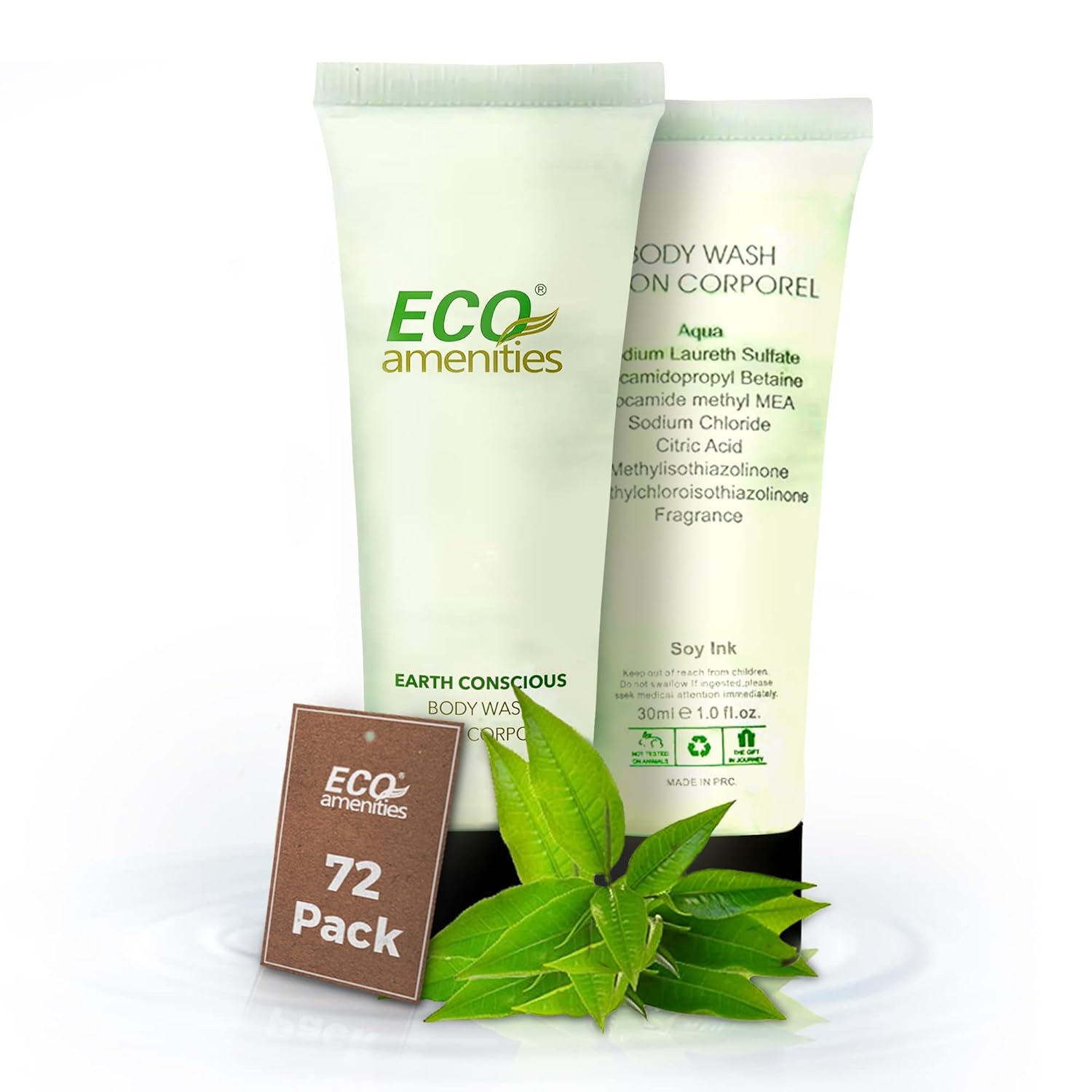 ECO amenities Body Wash Tubes - 1 fl oz, Pack of 72, Green Tea