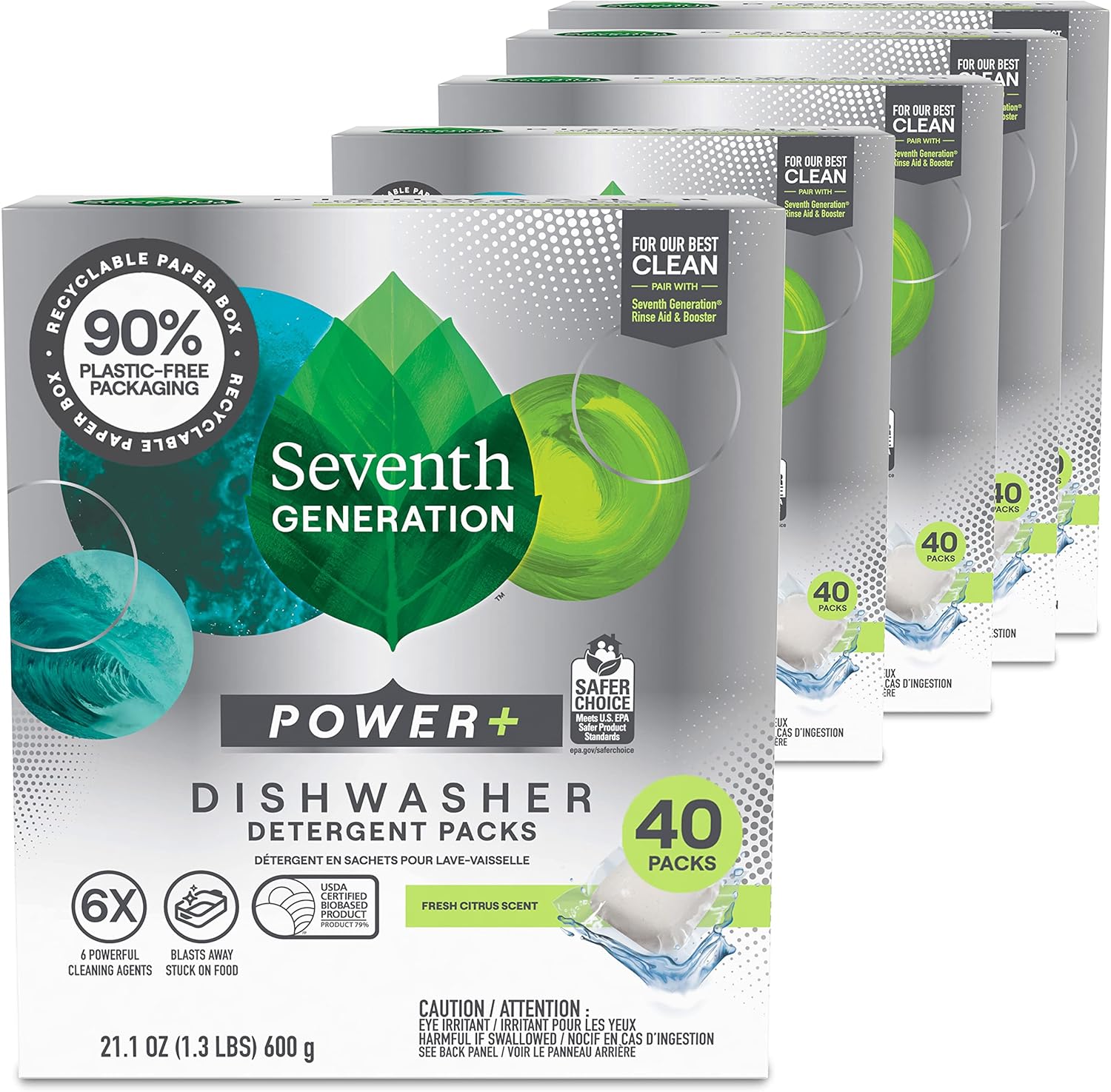 Dishwasher Detergent Packs Fresh Citrus scent Pack of 5, 40 count