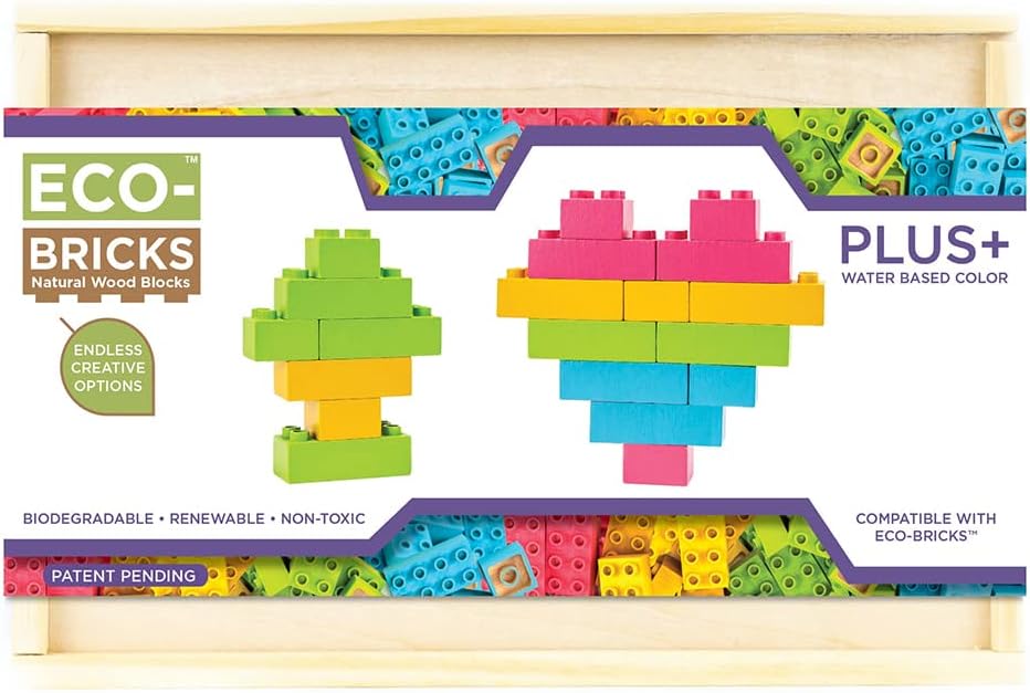 ONCE KIDS Eco-Bricks Color Plus Wood Blocks for Ages 4 & up - 25, 48 Pieces