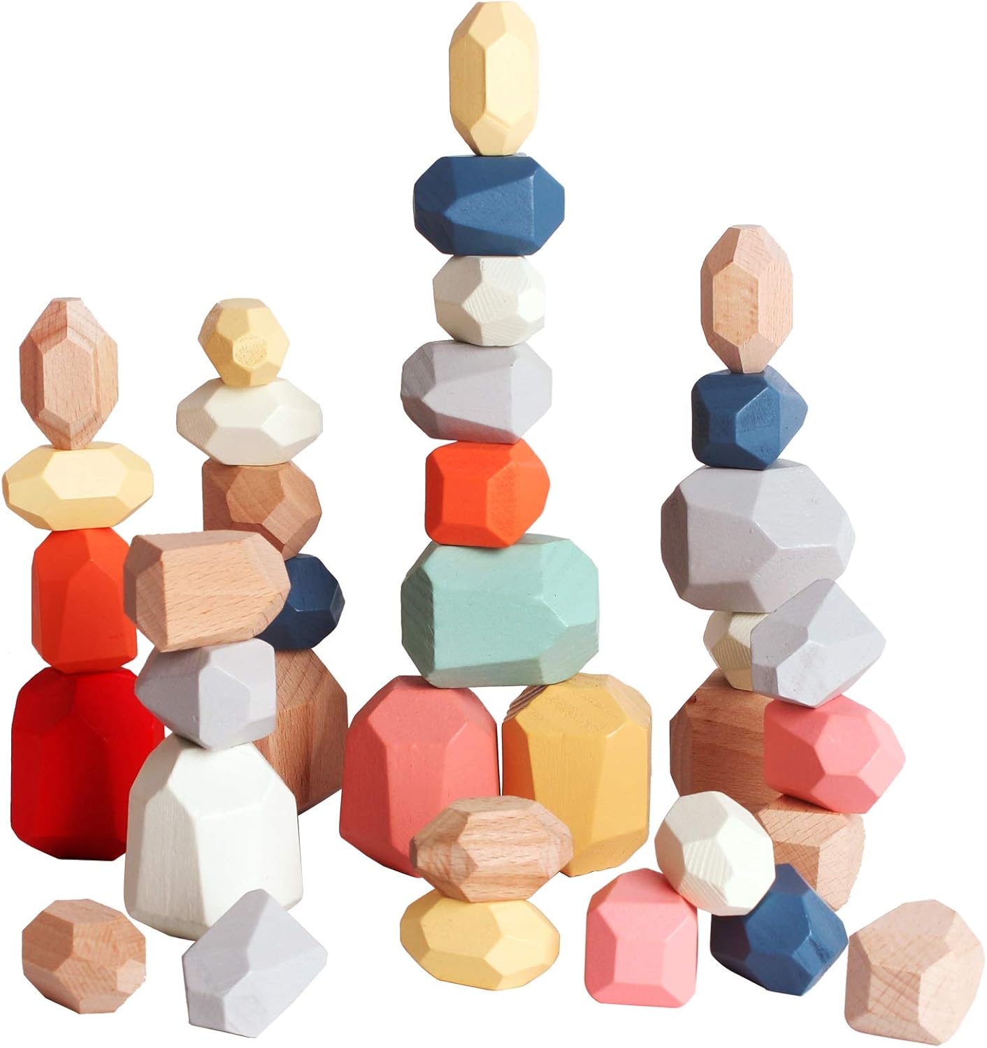 BESTAMTOY, Wooden Sorting Stacking Rocks Stones, 36 PCS