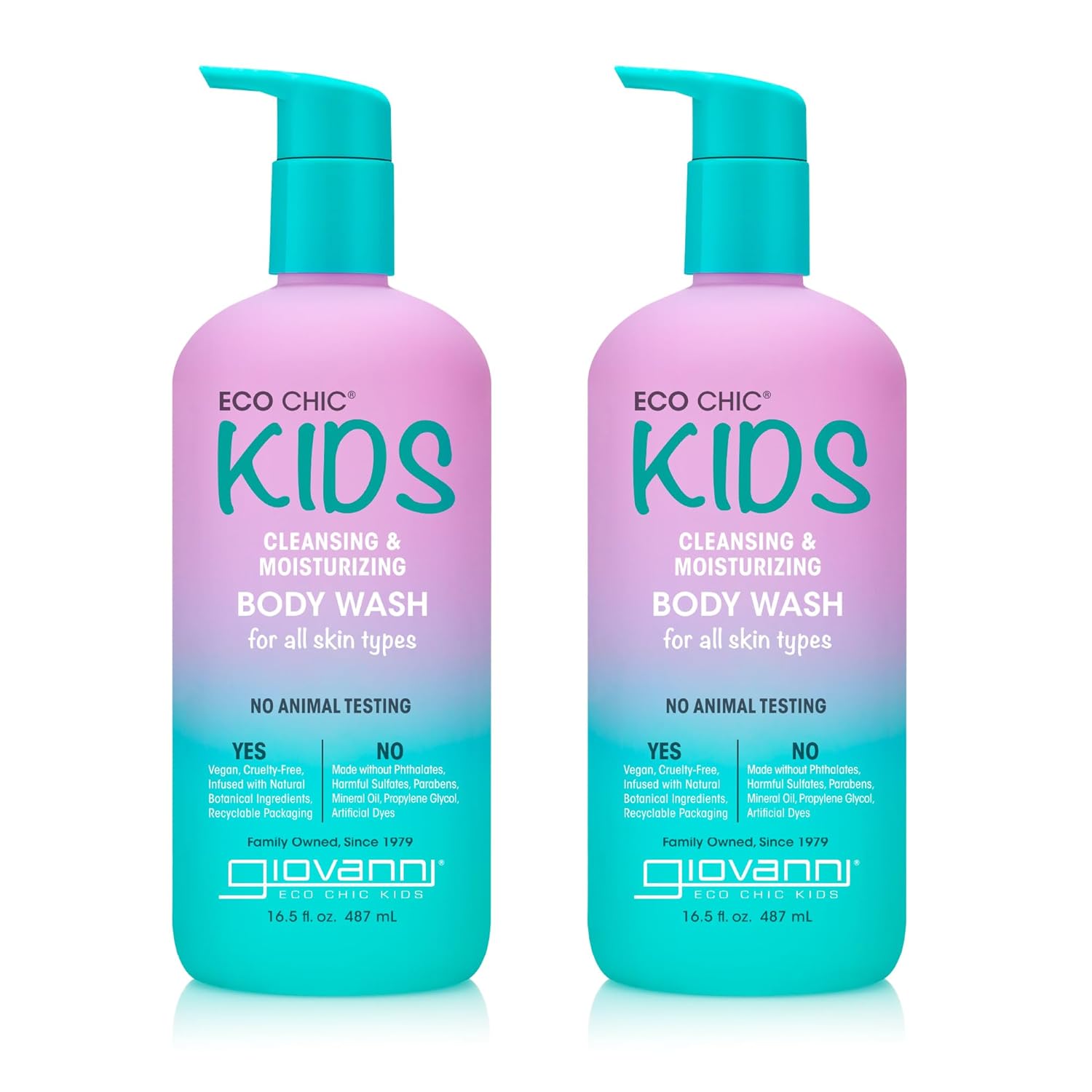 GIOVANNI Eco Chic Kids Cleansing & Moisturizing Body Wash - 16.5 Fl Oz (Pack of 2)