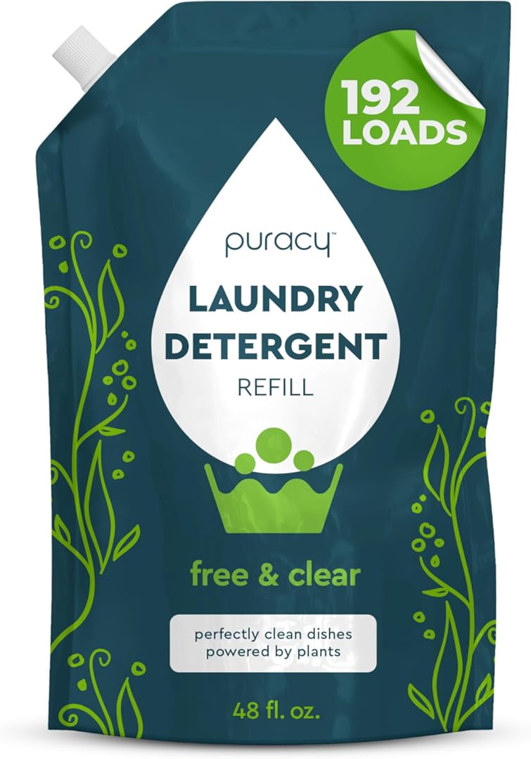Puracy Laundry Detergent Refill (Free & Clear, 48 fl oz, 192 Loads)