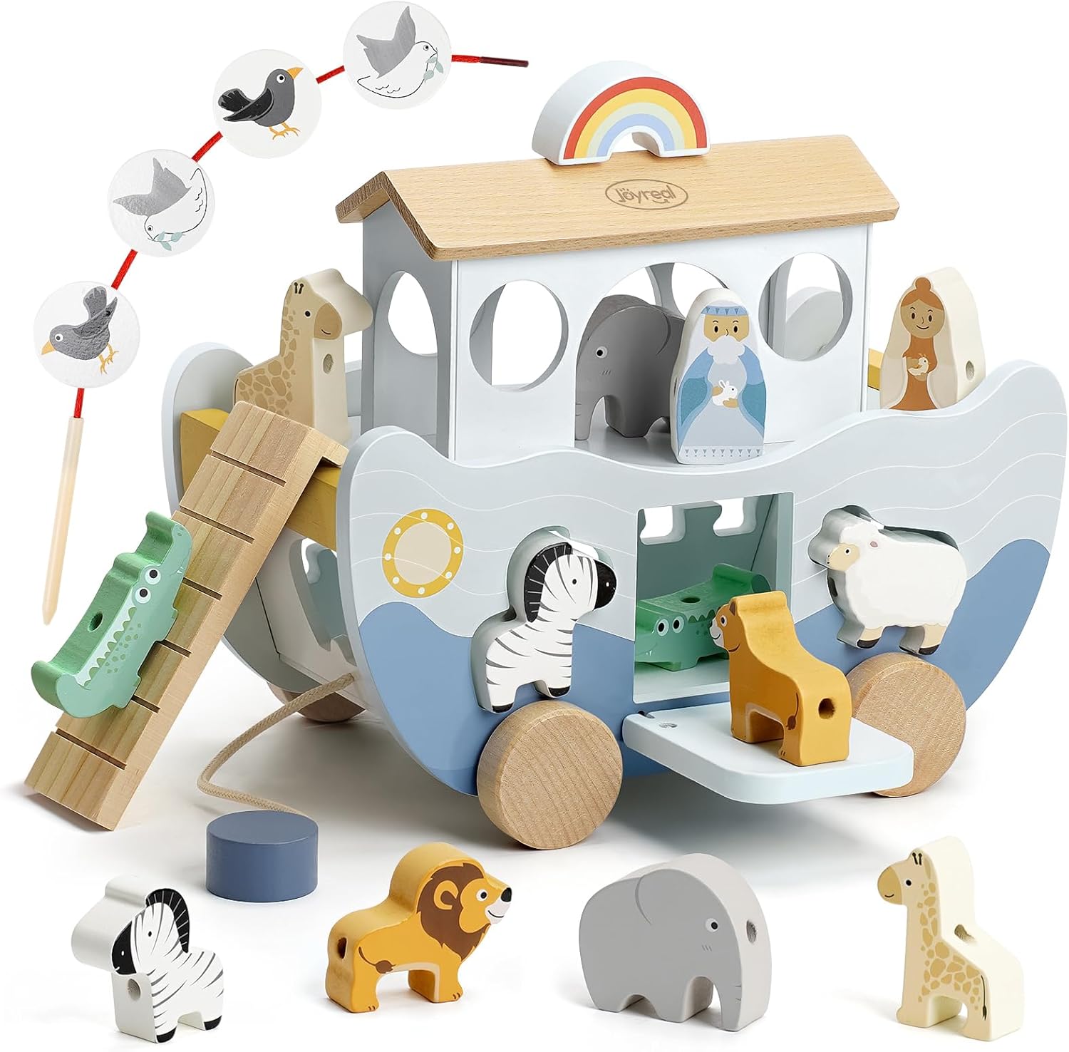 Joyreal Wooden Noah's Ark Toy for 1 Year Old Baby Boy and Girl Baptism Gift