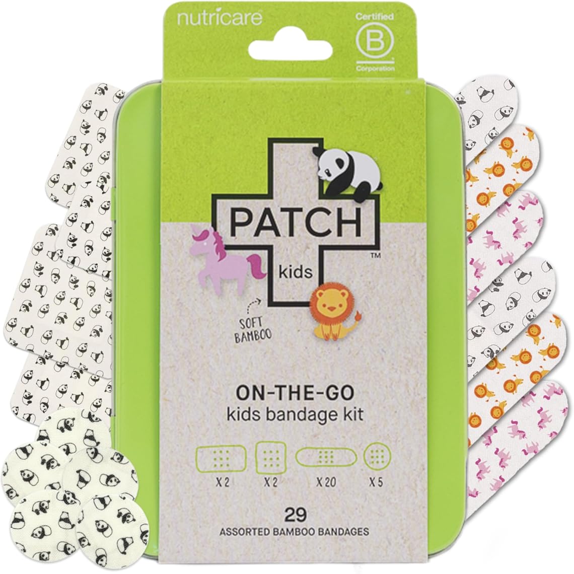 Patch Kids On-The-Go Natural Bamboo Adhesive Bandage Kit for Sensitive Skin, 29 ct Small