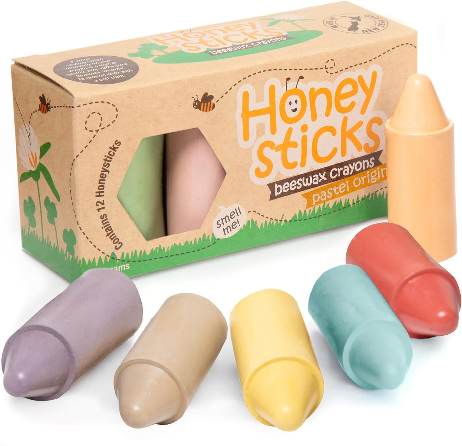 Honeysticks 100% Pure Beeswax Crayons (12 Pack) - Pastel Colored